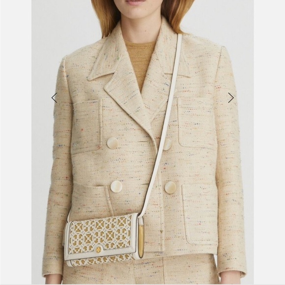 Tory Burch T Monogram Laser Cut Wallet Crossbody Bag New Ivory Beeswax Gold - Picture 14 of 14
